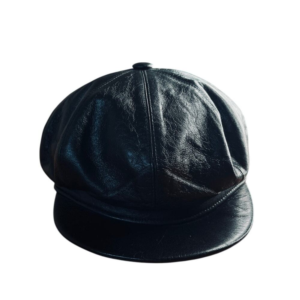 Vera Pelle Italian Leather Newsboy Cap Hat Baker Boy Cabbie Casquette Sz 57 Med